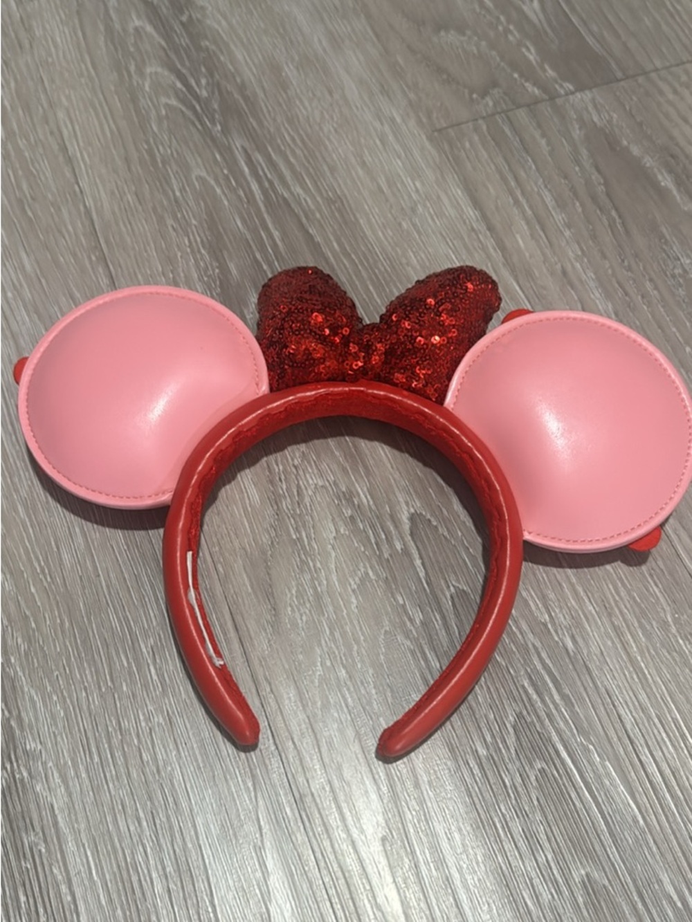 Red Sequin Bow Pink & Red Floral Minnie Ear Headband - Picture 2 of 2